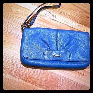 Teal leather coach wristlet wallet bag